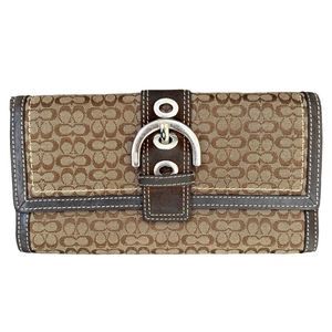 Coach Signature Jacquard canvas/leather large trifold wallet.